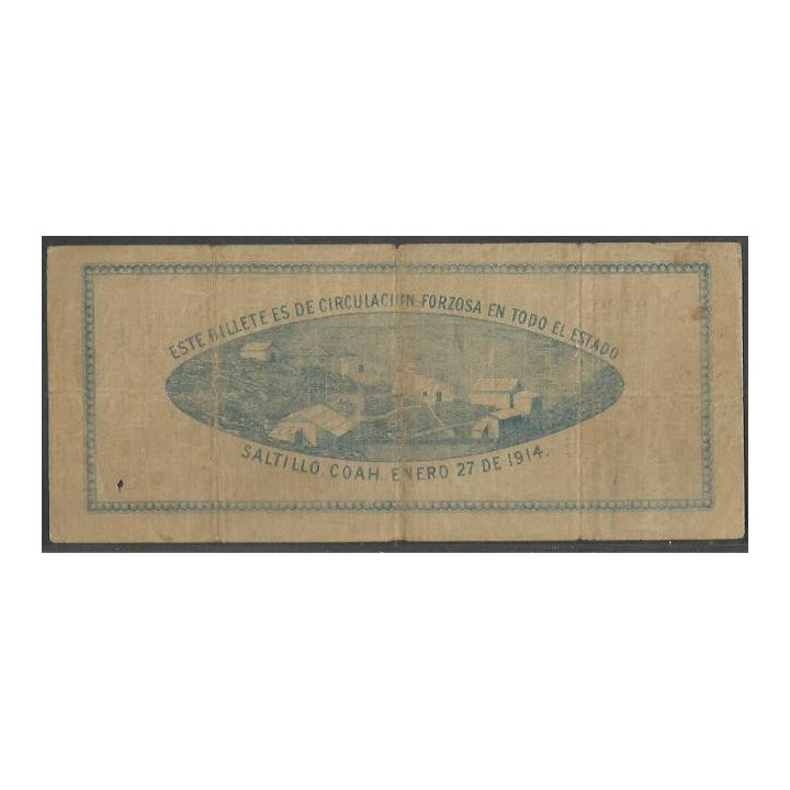 Mexico - La Tesoreria de la Federacion 1 Peso 27 Ene 1914 B-A Ps645 reverso