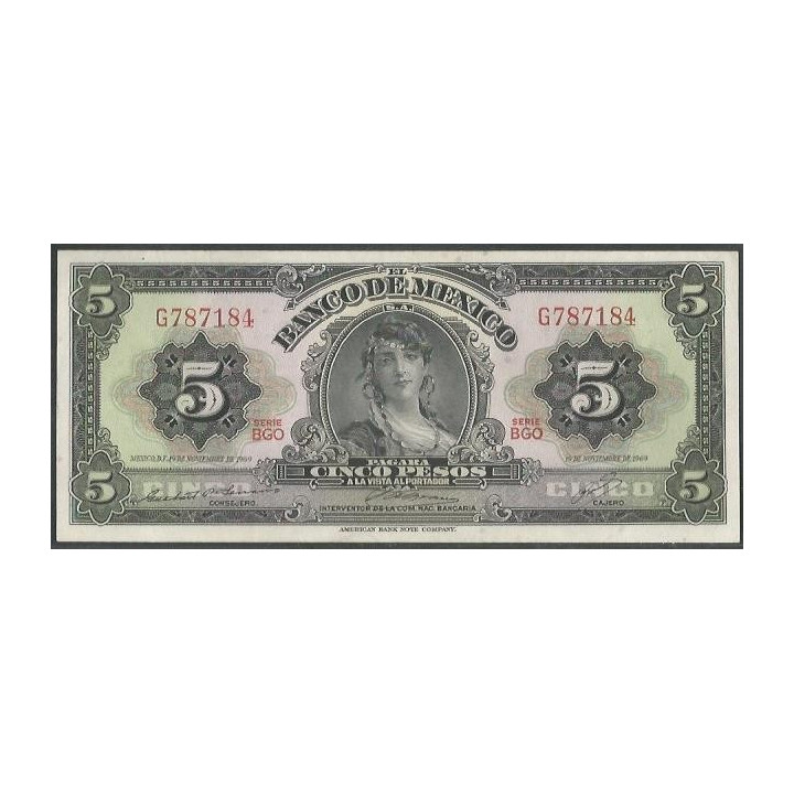 Mexico 5 Pesos 19 Nov 1969 Serie BGO P60j