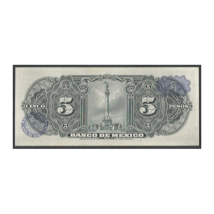 Mexico 5 Pesos 19 Nov 1969 Serie BGO P60j reverso
