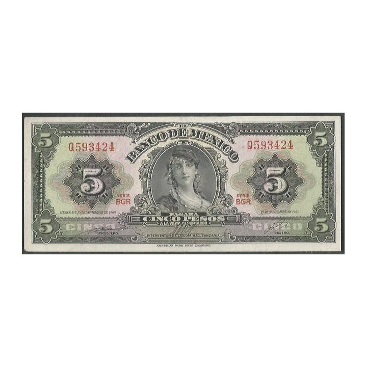 Mexico 5 Pesos 19 Nov 1969 Serie BGR P60j