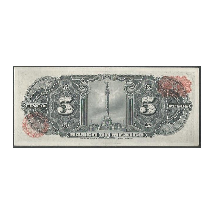 Mexico 5 Pesos 19 Nov 1969 Serie BGR P60j reverso