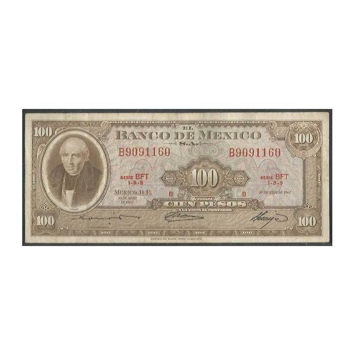 Mexico 100 Pesos 10 May 1967 Serie BFT P61d