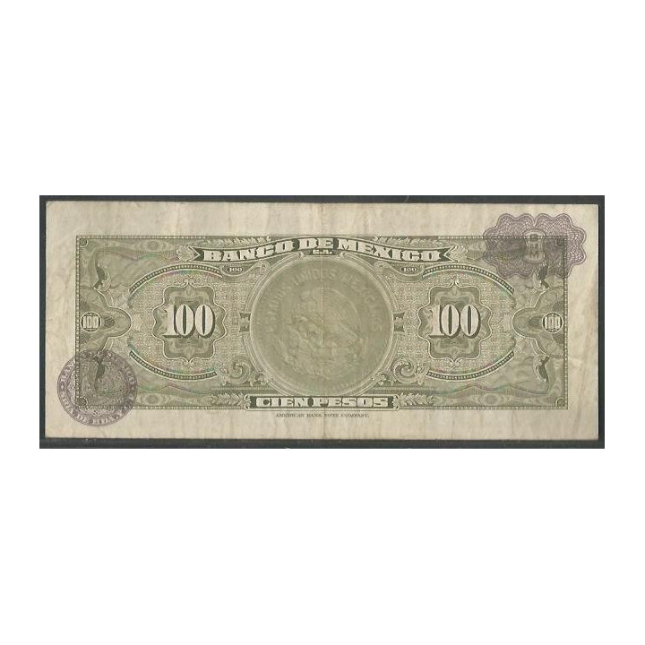 Mexico 100 Pesos 10 May 1967 Serie BFT P61d reverso