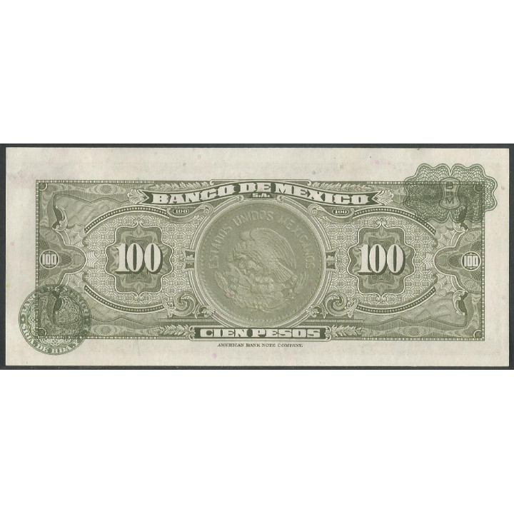Mexico 100 Pesos 29 Dic 1972 Serie BNV P61h reverso
