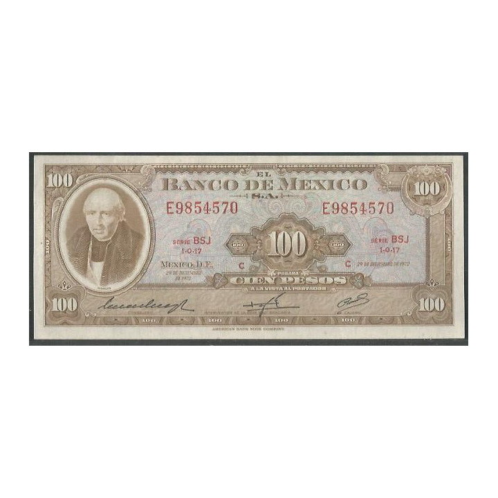 Mexico 100 Pesos 29 Dic 1972 Serie BSJ P61h