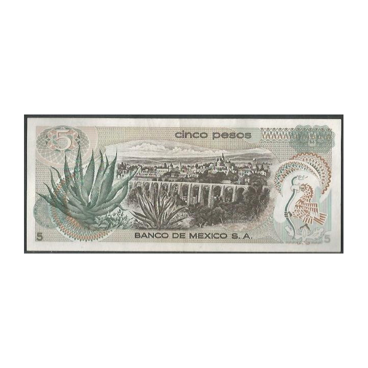Mexico 5 Pesos 27 Jun 1972 Serie 1AT P62c reverso