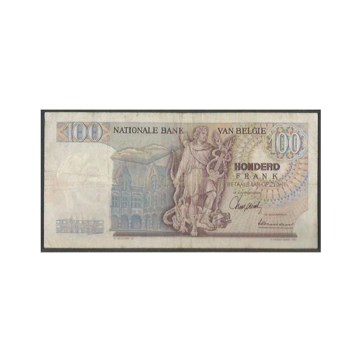 Belgica 100 Francs 13 Feb 1967 P134a reverso