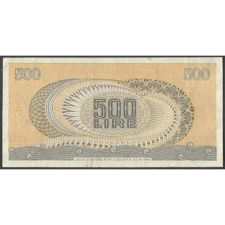 Italia 500 Liras 20 Jun 1966 P93a reverso