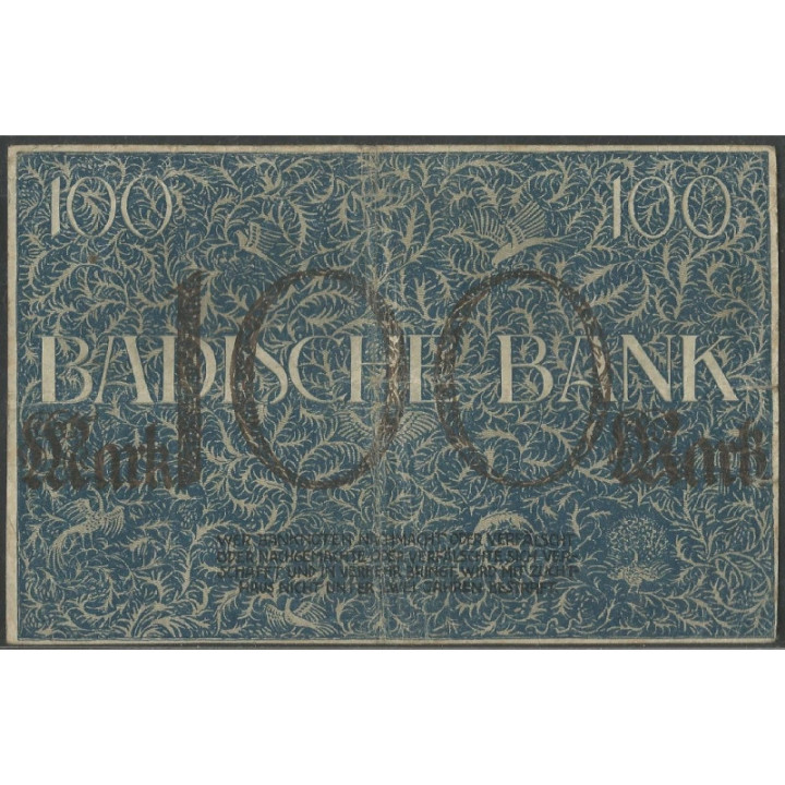 Alemania - Banco de Baden 100 Mark 15 Dic 1918 Ps907 reverso