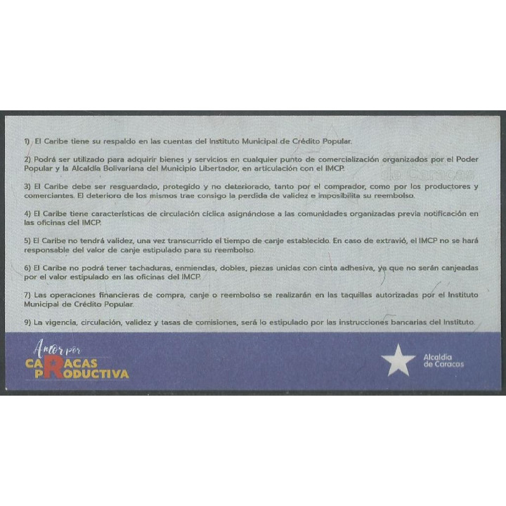 Venezuela - Alcaldia de Caracas 50 Caribes ND reverso