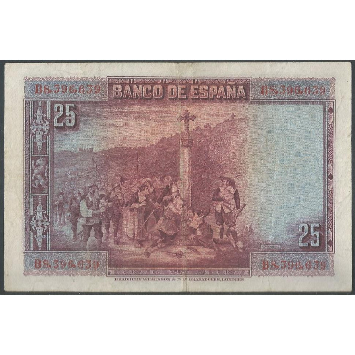 España 25 Pesetas 15 Ago 1928 P74b reverso