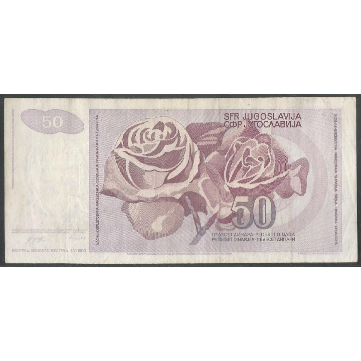 Yugoeslavia 50 Dinara 1 Jun 1990 P104 reverso