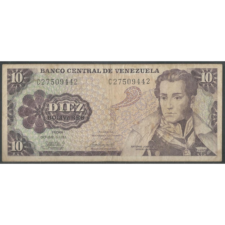 Venezuela 10 Bolivares 6 Oct 1981 B 8 Dig P60a