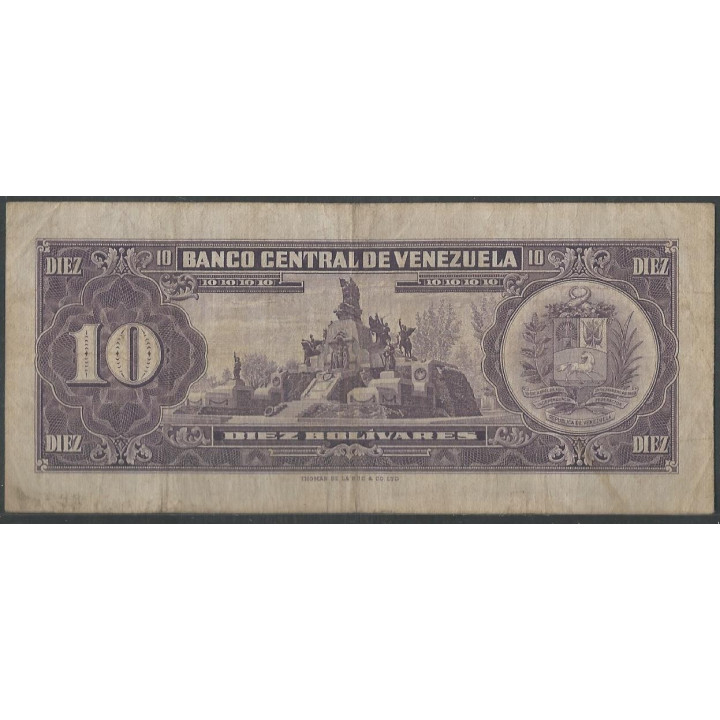 Venezuela 10 Bolivares 5 Mar 1968 H 7 Dig P45e reverso