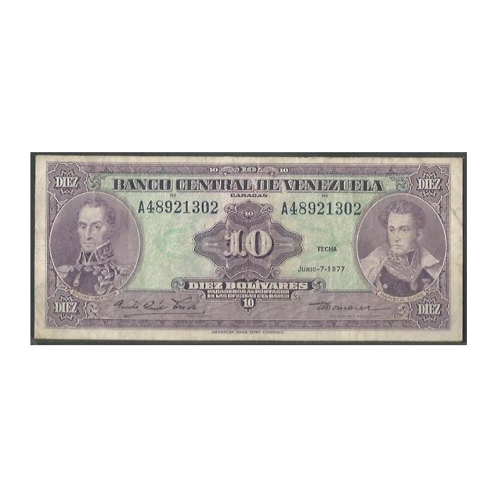 Venezuela 10 Bolivares 7 Jun 1977 A 8 Dig P51f
