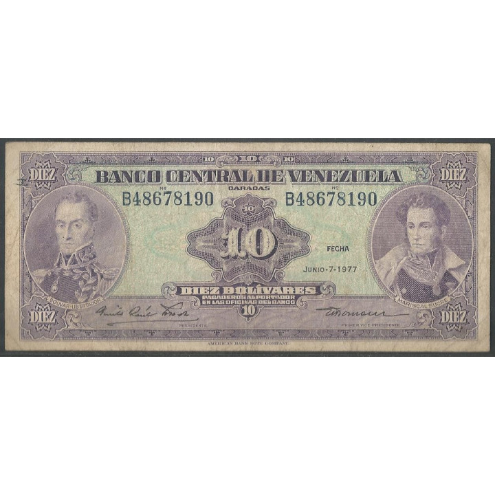 Venezuela 10 Bolivares 7 Jun 1977 B 8 Dig P51f