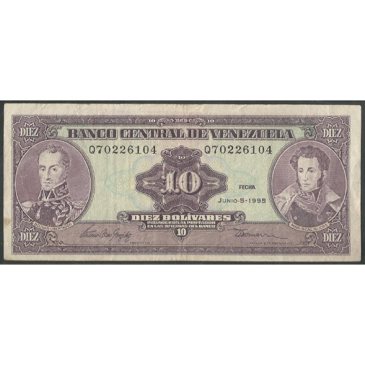 Venezuela 10 Bolivares 5 Jun 1995 Q8 Dig P61d