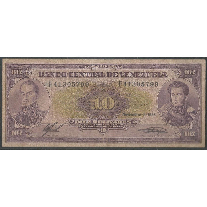 Venezuela 10 Bolivares 3 Nov 1988 F 8 Dig P62