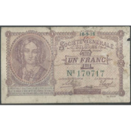 Belgica - Invasion Alemana WWI 1 Franc 16 Sep 1916 P86b