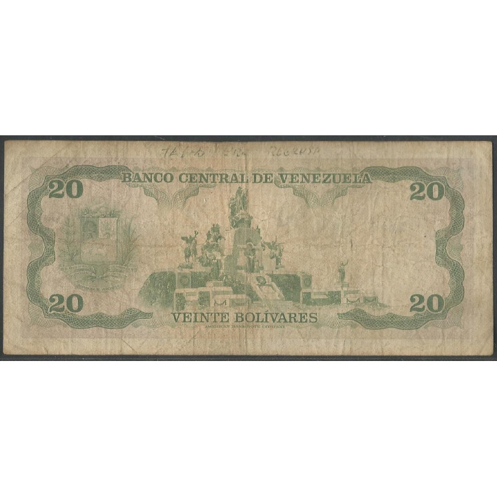 Venezuela 20 Bolivares 18 Sep 1979 Y 7 Dig P53c reverso