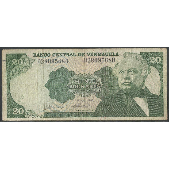 Venezuela 20 Bolivares 31 May 1990 D 8 Dig P63c