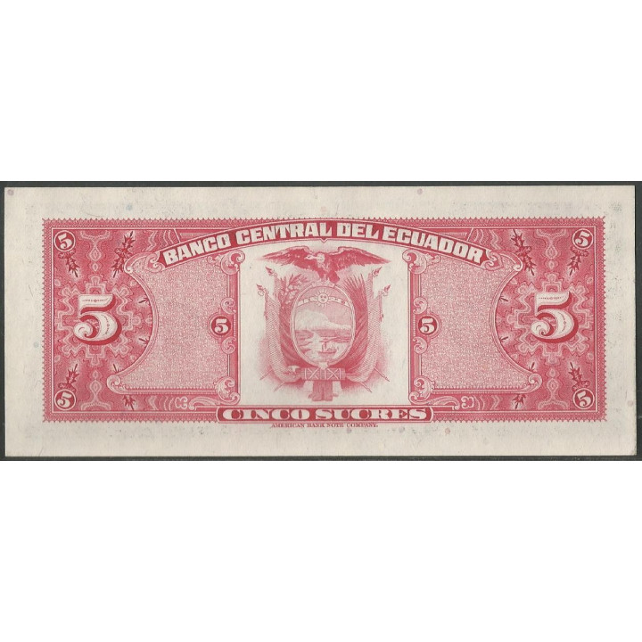 Ecuador 5 Sucres 20 Ago 1982 HW P108b reverso