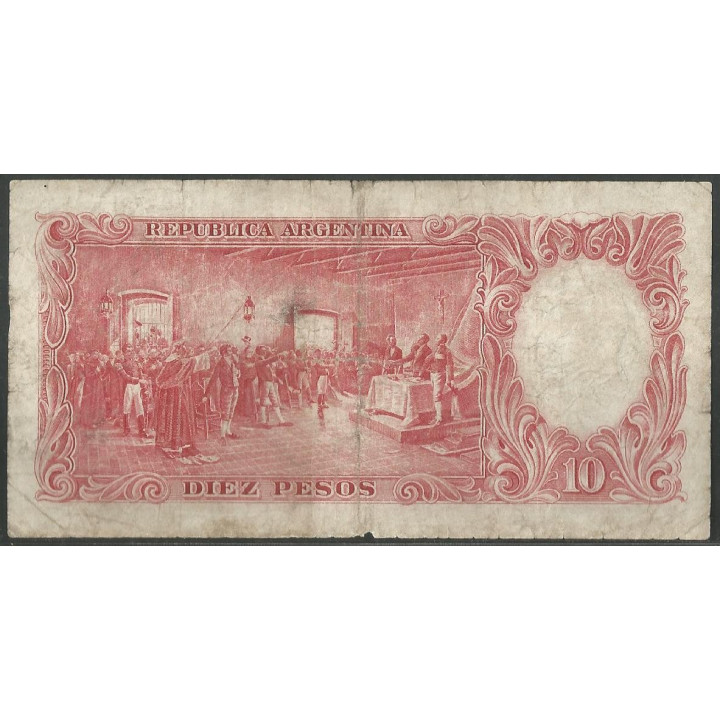 Argentina 10 Pesos ND1954-63 Serie E P270a reverso