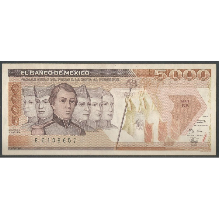 Mexico 5.000 Pesos 28 Mar 1989 Serie KA P88c