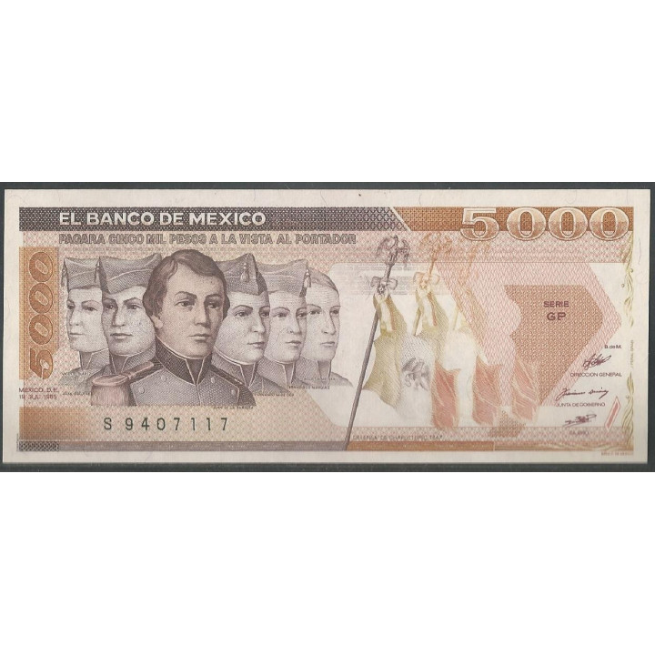 Mexico 5.000 Pesos 19 Jul 1985 Serie GP P88a