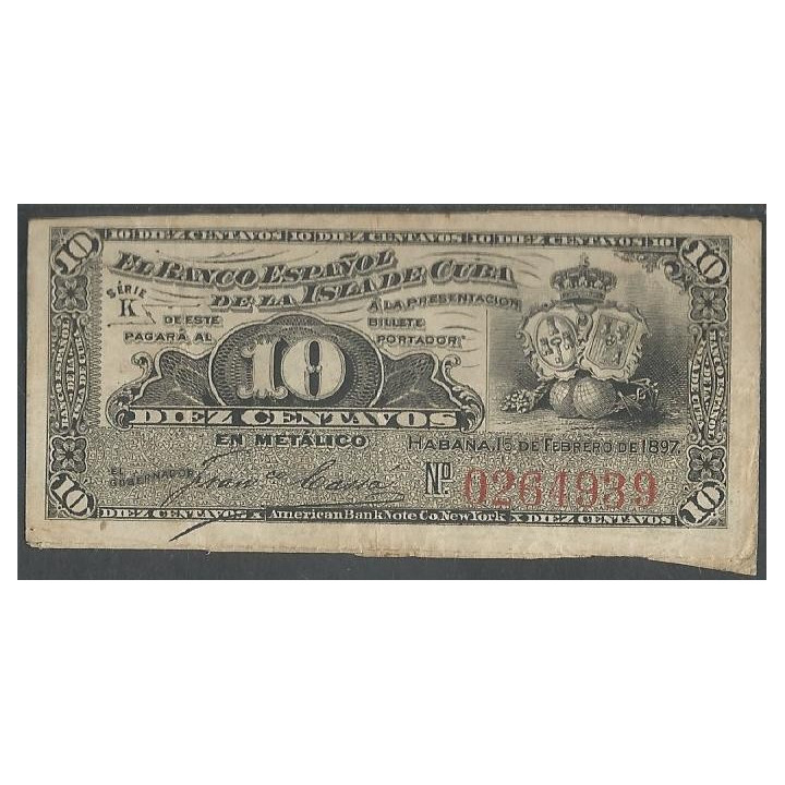 Cuba 10 Centavos 15 Feb 1897 P52