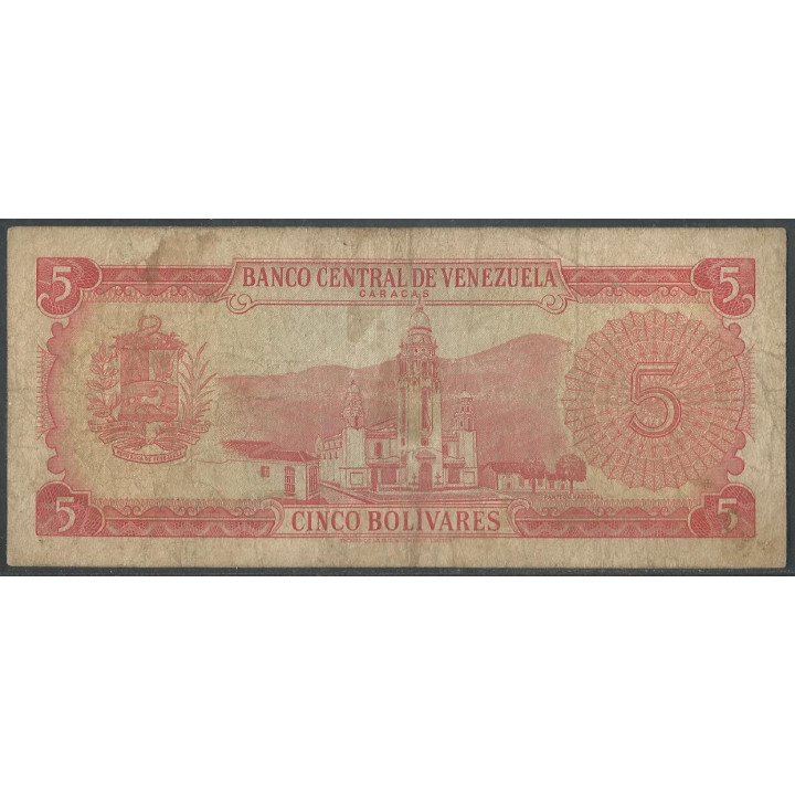 Venezuela 5 Bolivares 29 Ene 1974 A 7 Dig P50h reverso