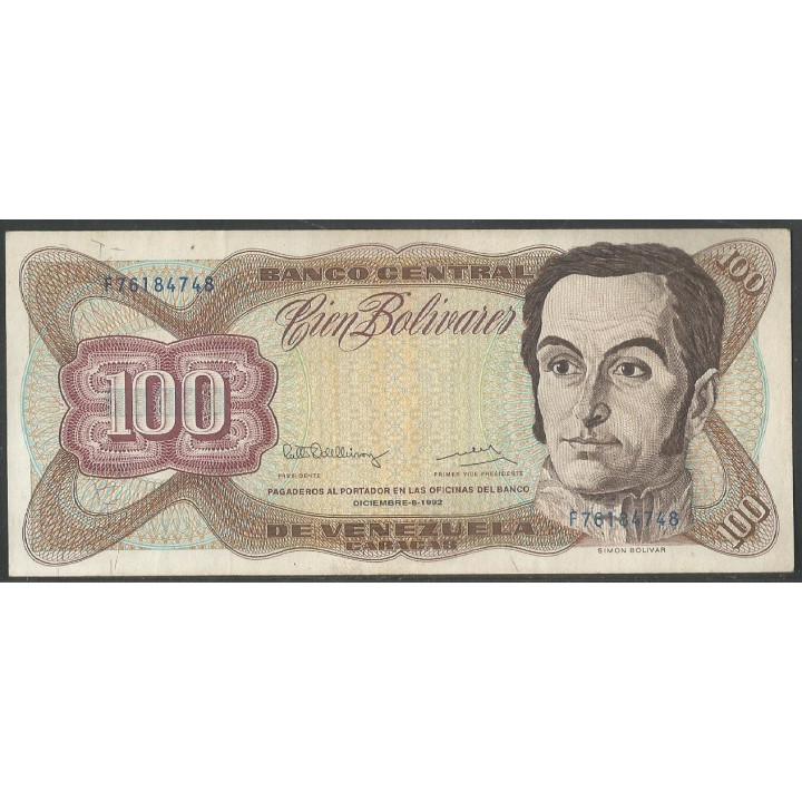 Venezuela 100 Bolivares 8 Dic 1992 F 8 Dig P66e
