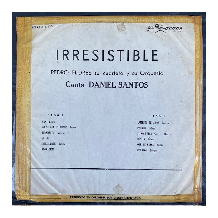 Daniel Santos Irresistible - Usa reverso