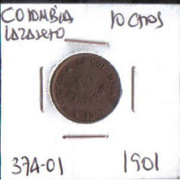 Colombia 10 Centavos 1901 Lazareto JER374.01