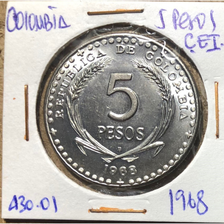 Colombia 5 Pesos 1968 Congreso Eucaristico Internacional JER430