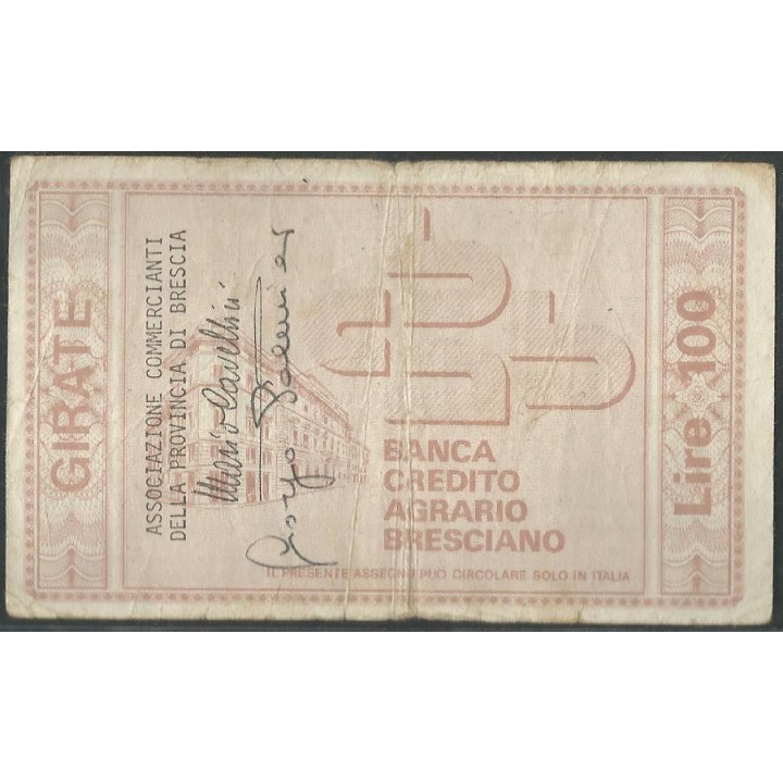Italia - La Banca Credito Agrario Bresciano 100 Lire 2 Ago 1976 reverso