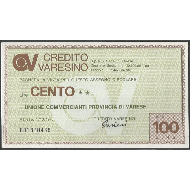 Italia - Credito Varesino 100 Lire 1 Oct 1976