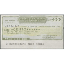 Italia - La Banca Cattolica del Veneto 100 Lire 27 Ago 1976