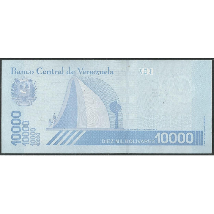 Venezuela 10.000 Bolivares 22 Ene 2019 A8 Dig P109b reverso