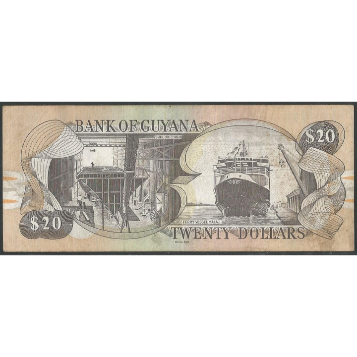 Guyana 20 Dollars ND1996 Firma 16 P30f reverso