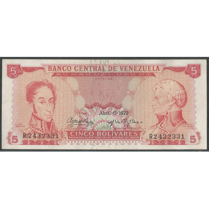 Venezuela 5 Bolivares 11 Abr 1972 R 7 Dig P50f