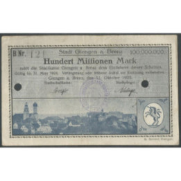 Alemania - Giengen A. Brenz 100.000.000 Mark 11 Oct 1923