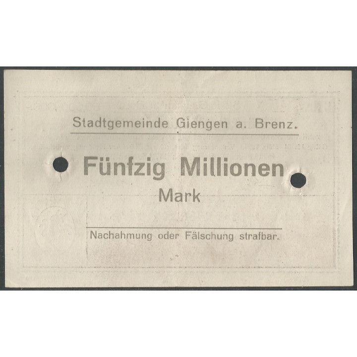 Alemania - Giengen A. Brenz 50.000.000 Mark 11 Oct 1923 reverso
