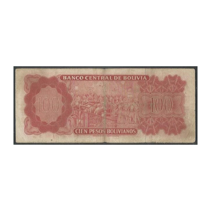 Bolivia 100 Pesos Bolivianos L 13 Jul 1962 Serie B P164c reverso