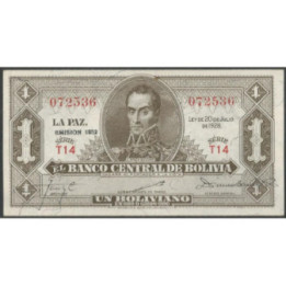 Bolivia 1 Boliviano L 20 Jul 1928 Serie T14 P128c