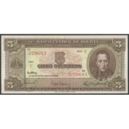 Bolivia 5 Bolivianos L 20 Dic 1945 Serie F P138a