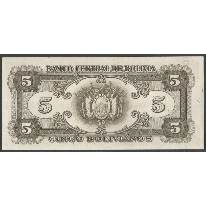 Bolivia 5 Bolivianos L 20 Dic 1945 Serie F P138a reverso