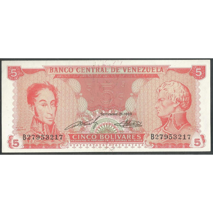 Venezuela 5 Bolivares 21 Sep 1989 B 8 Dig P70b