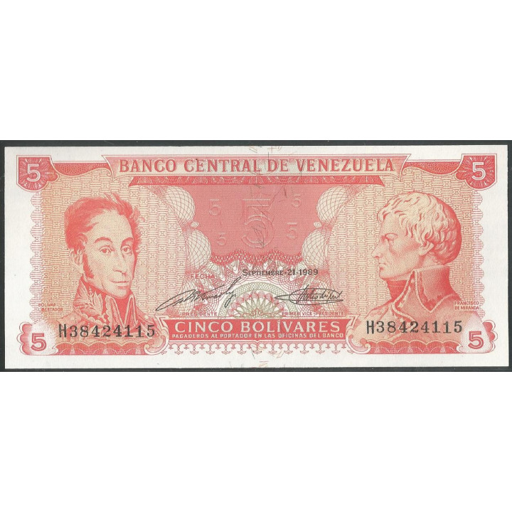 Venezuela 5 Bolivares 21 Sep 1989 H 8 Dig P70b