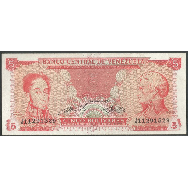 Venezuela 5 Bolivares 21 Sep 1989 J 8 Dig P70b